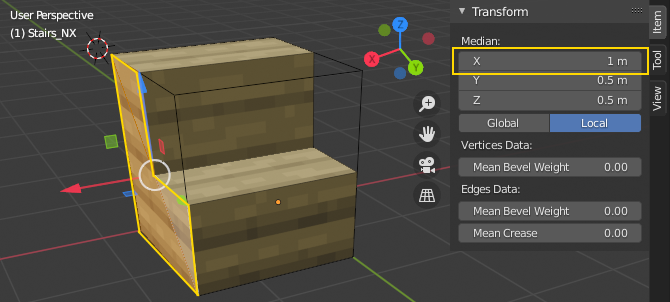 Blender screenshot for face lining up with cube side
