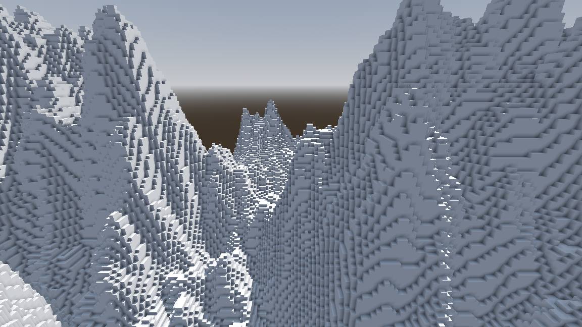 Screenshot of blocky terrain from the quick start guide